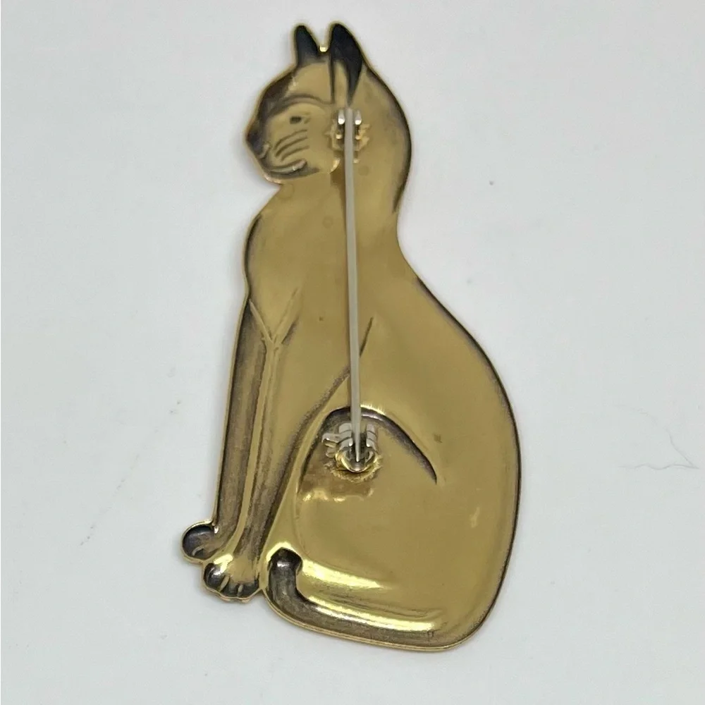 Vintage Gold Tone Cat Brooch
